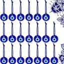 20 Pieces Turkish Blue Evil Eye Beads Charms Pendants Crafting Glass Beads Wall Hanging Ornament with Ropes for Jewelry Accessories Home Craft Decoration (Round)