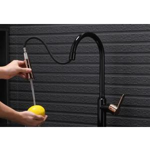 Black and Pink Gold Kitchen Faucet, Kitchen Faucet with Pull Down Sprayer, High Arc Single Handle Single Hole Pull Out Kitchen Sink Faucet(The Deck Plate is NOT Included)