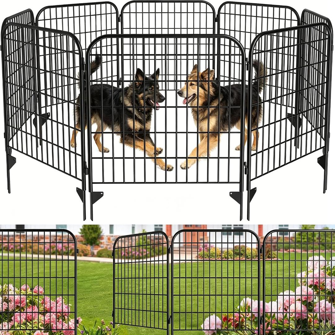 AMAGABELI 6 Panels 32 in(H) X 15 ft(L) Decorative Garden Fence Gate,No Dig Dog Fence Outdoor for Yard,Rustproof Tall Garden Fencing Animal Barrier Metal Wire Panel Border for Flower Bed,Patio