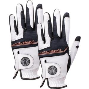 Copper Infused Golf Glove for Men White/Black 2 Pack Compression Fit, Arthritis Relief, Non-Slip Grip USGA Approved (One Size Fits Most (Cadet, Small, Medium, Large), Left Hand)
