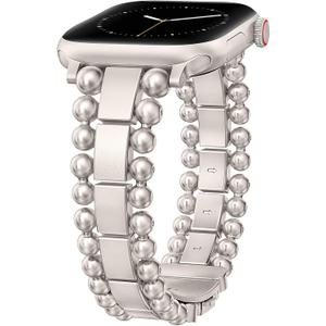 TOYOUTHS Beaded Bracelet Compatible with Apple Watch Bands 38/40/41/42/44/45/46/49mm Women, Dressy Fancy Stainless Steel Metal Elegant Jewelry Strap for iWatch Series 11 10 9 8 7 6 5 4 Ultra/SE 3 2 1 (Starlight)