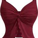 Women's Twist Front Cami Crop Tops Spaghetti Strap Slim Fit Asymmetrical Camisole (Large, Burgundy)