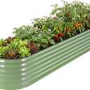 Raised Garden Bed 9x2 Ft, 17" Tall Galvanized Steel Metal Planter Box, 11-in-1 Modular Large Garden Bed Kits for Outdoor Vegetable Flowers, Olive Green