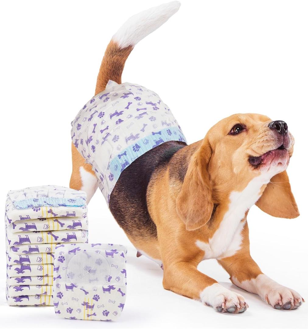 MICOOYO Disposable Dog Diapers Female, Doggie Diapers for Dogs Female, Super Absorbent Pet Diaper with Foam Tail Hole for Heat, Comfortable Puppy Diaper (Medium, 20Count)