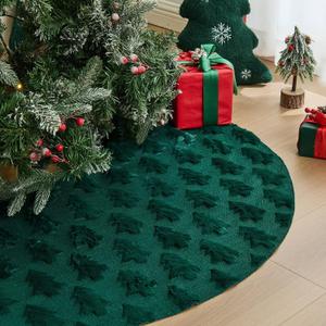 EKOREST Fluffy Plush Christmas Tree Skirt 36 Inches, Solid Green Trees Soft Faux Fur Pencil Tree Skirt, Winter Xmas Tree Mat for Home Party Holiday Decorations
