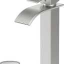 Rywuanku Tall Brushed Nicklel Bathroom Faucet Waterfall Spout, Single Handle Sink Faucet with Pop-up Drain & Deck Plate, Modern 1 Hole Vanity Faucet for RV, Farmhouse, Camper or Bathroom