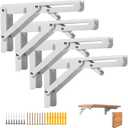 4PCS 14\6" Folding Shelf Brackets, Shelf Brackets Max. Load 220 lb Collapsible Heavy Duty Stainless Steel DIY Wall Mounted Shelf Bracket Space Saving for Work Table Bench(White /14In /4pcs)