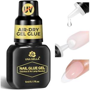 UNA GELLA Super Strong Gel Nail Glue for Press Ons: No U V Lamp Needed Glue Gel, Travel-Size 5ml Nail Adhesive for Press on Nails, Nail Tips&Acrylic Nails-Quick Dry, No Smell, Long-lasting