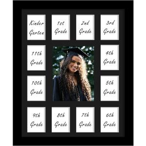 DUENPY 12x16 School Year Picture Frame K-12 Displays One 5x7 Photo and Twelve 2.5x3.5 Pictures Graduation Photo Collage Wall Hanging Collage School Picture Frame Black