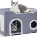 Cat House for Indoor Cats  Foldable Cat Cave & Covered Cat Bed, Cozy Hideaway for Small Pets and Large Cats (23.6"x16"x12.8"),Grey