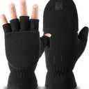 OZERO Winter Gloves Fingerless Convertible Mittens Thermal Polar Fleece Insulated Lining Windproof Warm for Men Women (M)