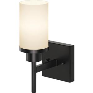 AONEON Wall Light Fixtures Matte Black Bathroom Vanity Lights Over Mirror with White Frosted Glass, Wall Lamps for Hallway Washroom Porch Entrance T001MB-L1