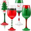 4 Pcs Christmas Wine Glasses 16.8 Oz Set Santa Belt Snowman Drinking Goblets Cups Xmas Hand Painted Wine Cup for Home Bar Diner Birthday Wedding Christmas Party Favors