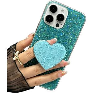 Case for iPhone 13 Case Glitter Bling for Women Girls Sparkle Cover, with Love Kickstand Holder Protective Gel Case 6.1 inch (Green)
