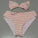 RoseSeek Girl's Tie Dye Smocked 2 Piece Swimwear Sets Backless Halter Bikini Cute Brief Bathing Suit Striped Pink 14 Years
