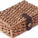 Decorative Box with Lid, Wicker Storage Basket, Water Hyacinth Woven Decorative box for Shelf, Coffee Table, Console Table, Home Decor (Small)