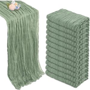 12 Pack Sage Green Cheesecloth Table Runner 10ft Boho Gauze Fabric Cheese Cloth Table Runner 35 x 120 Inch Rustic Sheer for Holiday Baby Shower Home Dcor Party Wedding Decoration