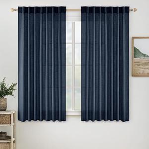 MIULEE Navy Blue Linen Curtains 52x63 Inch 2 Panels for Bedroom Living Room
Length, Soft Thick Linen Textured Natural Kitchen Window Drapes, Semi Sheer Light Filtering, Back Tab Rod Pocket, Burlap Look