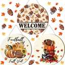 3 Pcs Fall Football Decorations Door Sign Football and Fall Y'all Welcome Wooden Hanging Sign Autumn Wood Wreath with Rope for Front Door Outdoor Autumn Harvest Thanksgiving Party Decor