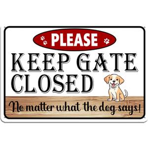 Beware of Dog Signs for Fence, Please Keep Gate Closed No Matter What The Dog Say Metal Tin Sign for Yard, Funny Rustic Home Decor, No Soliciting Pet Warning Signs 8x12 Inch