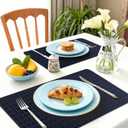 Vinyl Placemats Set of 6-1217.7 Inch Waterproof & Heattable Placemats, Fall Faux Leather Wipeable Outdoor Table Mat for Dining, Kitchen, Indoor Outdoor Use (Dark Blue, Diamond Pattern)