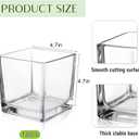 12 Pcs Square Glass Vases 4.7 x 4.7 Inch and 2 Rolls 4.3 Inch x 30 Yards Leaf Floral Ribbon Clear Glass Cube Vase Square Flower Vases Centerpieces Candle Holders for Home Table Wedding Events