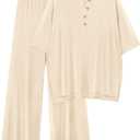 PRETTYGARDEN 2 Piece Lounge Sets for Women Summer 2025 Short Sleeve Tops Wide Leg Pants Matching Travel Outfits Clothing (Beige,Small)