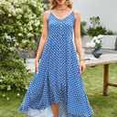 BROVAVE Women's 2026 Summer Casual Boho Sundress Polka Dot Spaghetti Strap V Neck Flowy Midi Dresses (S)