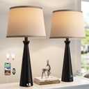 Seealle Modern Table Lamps Set of 2 - Touch Bedside Lamp for Nightstand with USB C+A,3-Way Dimmable Black Nightstand Lamps for Living Room Bedroom End Table with Grey Shade(Bulb Included)