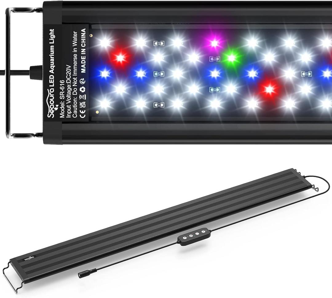 SEAOURA Led Aquarium Light for Plants-Full Spectrum Fish Tank Light with Timer Auto On/Off, 30-36 Inch, Adjustable Brightness, White Blue Red Green Pink LEDs with Extendable Brackets for Freshwater