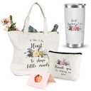 Teacher Tote Bag, Cream - Tote Bag Set for Women with 20oz Stainless Steel Tumbler, Cosmetic Bag, Greeting Card - Teacher Appreciation Gift