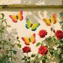 dreamskip 4 Pcs Metal Butterfly Wall Decor Art, Colorful Metal Butterflies Outdoor Wall Art, Hand-Crafted Outdoor Wall Decor For Yard, Garden, Fence, Patio, Living Room, Bedroom Decoration