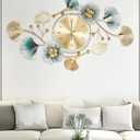 Wall Clock, Clocks for Living Room, Silent Wall Clock Decorative, 3D Retro Metal Ginkgo Leaf Design, for Office Bedroom Kitchen Clock(33''x18'') (Retro Blue - Rome)