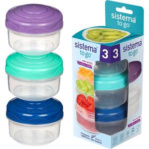Sistema To Go Collection Mini Bites Small Food Storage Containers, 4.3 oz./127 mL, Pink/Green/Blue, 3 Count