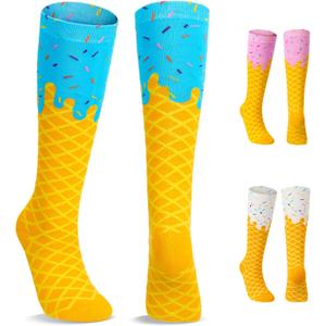 Newcotte Ice Cream Knee High Socks for Women Ice Cream Drip Cone Knee High Stockings Themed Gifts, suitable for sizes 5-10Y