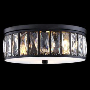 Crystal Farmhouse Drum Semi Flush Mount Close to Ceiling Light Fixture,Black Finish for Living Room Dining Room Bedroom Kitchen Island Hallway (Black, 12 Inch)