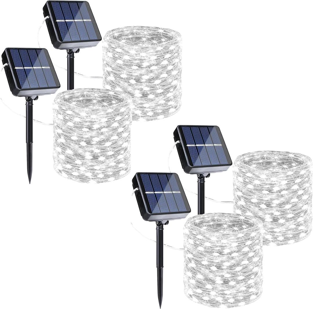 Joomer Solar Fairy Lights, 4-Pack Total 104FT 320LED Solar String Lights Outdoor Waterproof 8 Lighting Modes for Patio Fence Party Garden Yard Home Holiday Tree Outdoor Decoration (White)