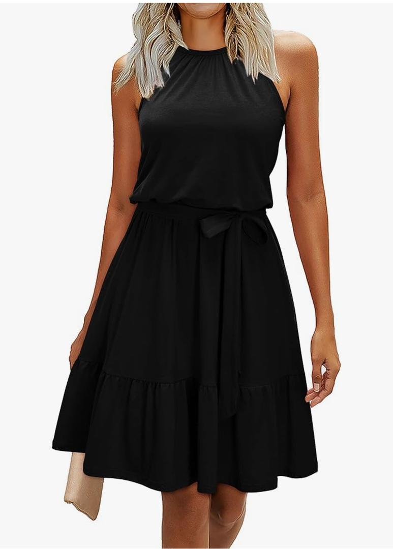 Newshows Womens 2026 Summer Dress Halter Wedding Guest Casual Beach Vacation Outfits Belted Sundresses with Pockets, Size L