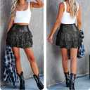 Women Sequin Skirt Sparkly Cute High Waist Ruffle Flowy Shiny Glitter Mini Short Skirts Night Out Club Party Black