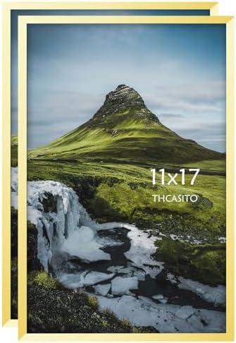 THCASITO Picture Frames 11x17 Gold Photo Frames without Mat for Wall Decor, Set of 4