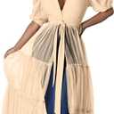 Ekaliy Women Sexy Short Sleeve Bodycon High Low Asymmetrical Ruffle Tunics Blouse Shirt Top Dress, Size XL