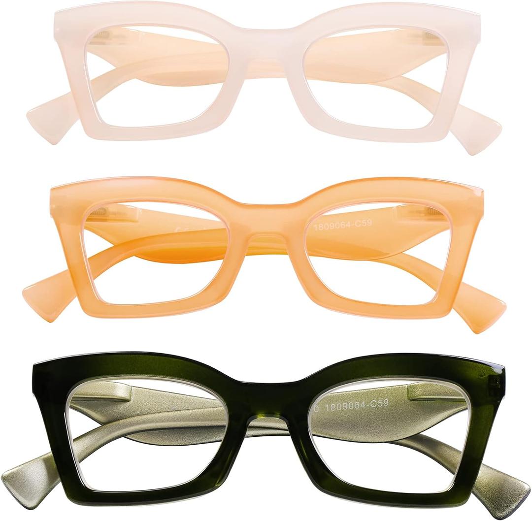 AQWANO Stylish Blue Light Reading Glasses for Women, Fashion Square Cat Eye Design Computer Readers Eyeglasses (2.50 x, 3 Pack-c2c3c4)