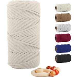 Macrame Cotton Cord 6mm x 109yds, ZUEXT Natural Handmade Beige White Braided Cords 4 Strands Knitted Rope String for Craft Wall Hanging Weaving Tapestry Dream Catchers Hanger DIY Gift (100m)