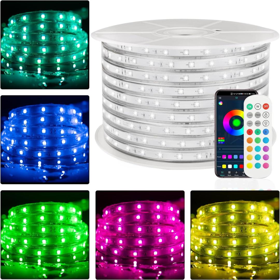 MEIYING 60ft Rope Lights for Outside,RGB LED Rope Lights Outdoor Waterproof Color Changing APP Remote Control Music Sync,Flexible Outdoor LED Strip Lights Waterproof Camper Pool Deck Christmas