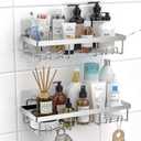 Moforoco Shower Caddy Shelf Organizer Rack, Self Adhesive Black Bathroom Shelves Basket, Home Farmhouse Wall Inside Organization and Storage Decor Rv Accessories, First Camper Apartment Essentials (Silver), Pack of 2 
