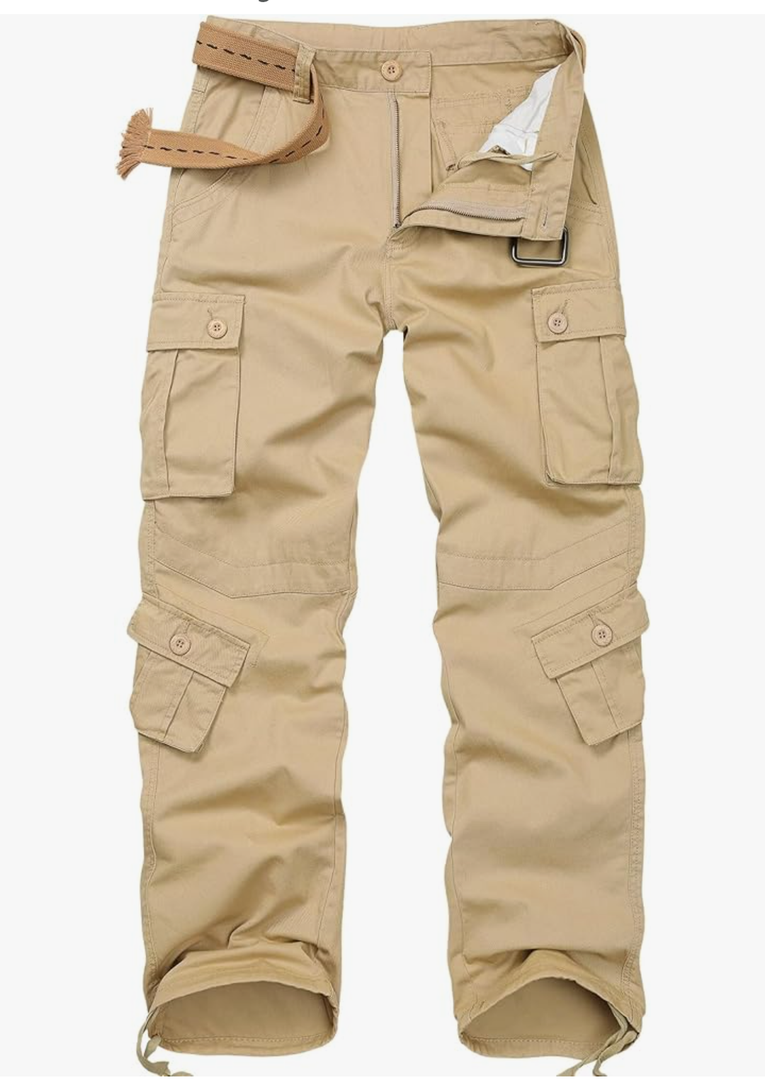 TRGPSG Men's Wild Cargo Pants, Camo Pants Cotton Casual Work Hiking Pants with 8 Pockets, 30