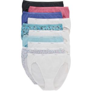 Hanes Women's Hi-Cut Cotton Underwear, Value 10-Pack, Assorted High-Waisted Panties (Colors May Vary) (Solid/Print Mix)