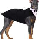 PUMYPOREITY Dog Tuxedo and Bandana Set, Formal Gentleman Dog Attire with Bowtie for Wedding, Birthday, Christmas, 2 Pieces/Pack, L, Black
