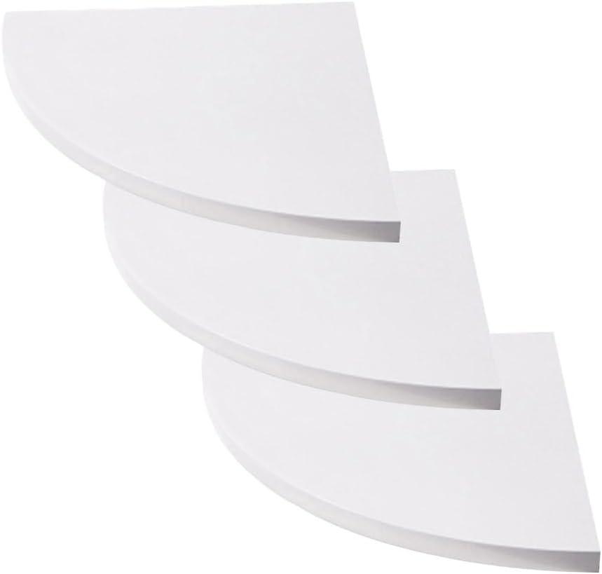 Luxshiny 3pcs Wall Mount Corner Shelves Set Rounded Floating Display Racks for Bedroom Office and Home Decor Composite Board for Space Utilization (Size 1, White)