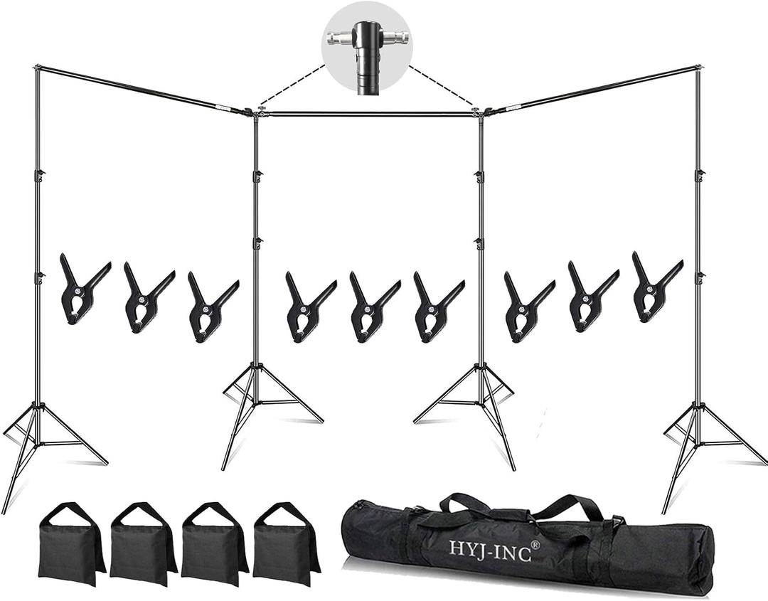 HYJ-INC Photo Video Studio 30ft (Wide) x 10ft (Tall) Heavy Duty Adjustable Width & Length Photography Backdrop Stand Background Support System Kit with 9pcs Clamps, 4pcs Sandbags, Carry Bag